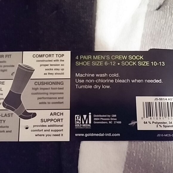 JOBSITE Men's HI-Splice Crew Heel Guard with Arch Support,10 PACK 6-12/10-13 NWT - Picture 6 of 8